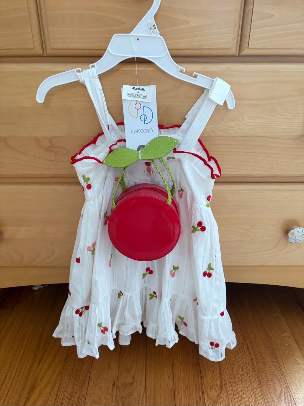 Flapdoodles White Sundress with Red Cherry Purse